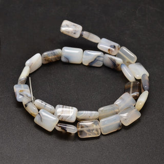 Natural Dendritic Agate Rectangle Bead Strands, 14x10x5mm, Hole: 1.2mm; about 27pcs/strand, 15.1 inches