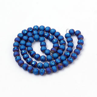 Glass Beads, Frosted.  Electric Blue/ Purple.  ROUND. 8 to 9mm.  Hole 1.5mm.  Approx 72 Beads.