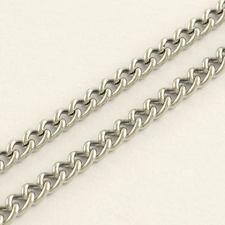 304 Stainless Steel Curb Chains, Stainless Steel Color, 4x3x1mm; Sold By the Foot