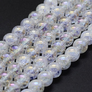 Electroplated AB Finish Crackle Quartz Crystal  (See Drop Down For Size Options).  16" Strand