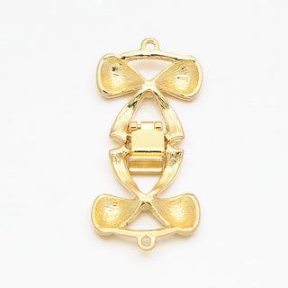 Alloy Fold Over Clasp, Bowknot, Golden, 43x21x3mm, Hole: 1mm.  Sold Individually.