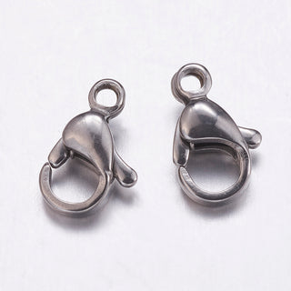 304 Stainless Steel Lobster Clasps, Stainless Steel Color, 10x6.5x3.5mm, Hole: 1mm.  (Packed 10 Clasps)