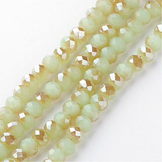 Faceted Glass Rondelle (6 x 4mm) *Half Plated Soft Oceans Green (approx 100 beads per 15.5" Strand)