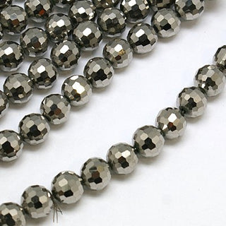 Glass (Faceted) *6mm Round.  Full Electroplated Grey.  approx. 100 beads per strand.