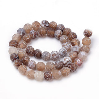 Agate "Weathered" (Frosted/Matte) *Tans/ Browns. ( rounds) 15.5" strand.  *See Drop Down for Size Options