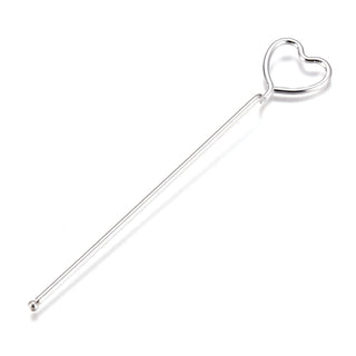 Iron Hair/ Sweater Stick, Heart, Silver Color Plated, 12.3x2.15x0.7cm, Heart: 19x21.5mm, Bead: 3mm.   (Packed 5 Sticks)