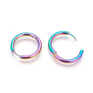 304 Stainless Steel Hoop Earrings, Rainbow, Multi-color, 12 Gauge, 12x2mm, Pin: 0.8mm(±0.1mm), Inner Diameter: 8mm.  (Sold per pair)