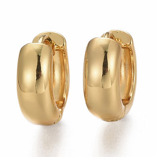 Brass Huggie Hoop Earrings, 18K Gold Plated, 14x5mm, Pin: 1mm.  (Sold per pair)