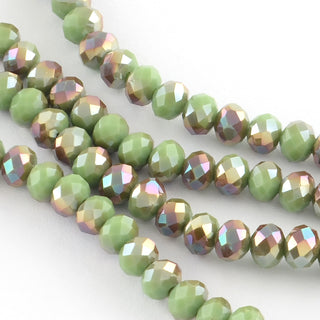 Faceted Glass Rondelle (6 x 4mm) *Half Rainbow Electroplated.  Pale Green  (approx 100 beads per 15.5" Strand)