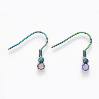 Vacuum Plating 201 Stainless Steel Earring Hooks, Ear Wire, Rainbow Color, 19~21mm, Hole: 2mm, Pin: 0.7mm (Packed 10 Earwires)