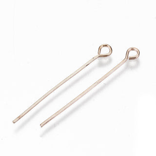 Eye Pin (Brass with Rose Gold Plate) * Bright Rose Gold Color  30.5 x0.7mm, Hole: 1.8 mm  (packed 50)