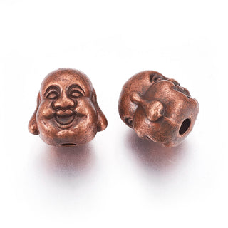 Buddha Head Bead.  Antique Copper Color.  10 x 10 x 9mm.  Hole 2mm.   (See Drop Down for Options)