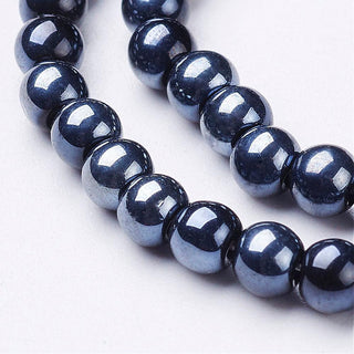 Glass (Electroplated) Round 4 mm *Pearl Luster Plated on Black  (approx 42 Beads)