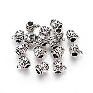 Tibetan Style Alloy Hangers, Bail Beads, Cadmium Free & Lead Free, Cup, Antique Silver,10mm long, 8.5mm wide, 7mm thick, 4.5mm inner diameter, hole: 1.5mm.  (Packed 15 Bails)