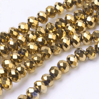 Glass Beads, Faceted, Rondelle, (Electoplated Golden), 6x5mm, Hole: 1mm;  *Approx 95 Beads.