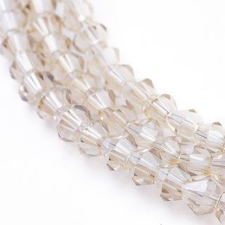 Bicone. Electroplated Rainbow Plating over Clear, Faceted, 3mm x3.5mm, Hole: 1mm; about 150pcs/strand, 18"
