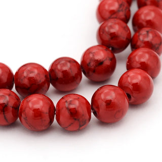 Jade 8mm Round *Opaque Deep Red with Dark Veins (approx 50 Beads)