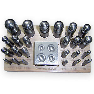 Metal Working Tools, 25 pc. Dapping Set w/ Punches, Block and Wooden Stand - Mhai O' Mhai Beads
