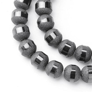 Electroplate Glass Beads, Frosted.  Black with Black Band.  *See Drop Down For Size Options