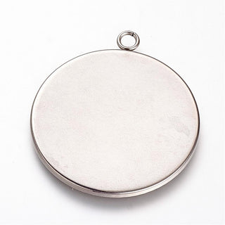 304 Stainless Steel Pendant Cabochon Settings, Plain Edge Bezel Cups, Flat Round, Tray: 40mm; 45.5x41x1.5mm, Hole: 3mm