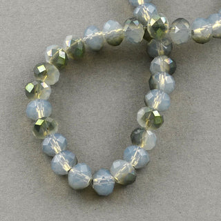 Faceted Glass Rondelle (6 x 4mm) *Half Electroplated Faint Olive on Creamy Opalite  (approx 100 beads per 15.5" Strand)