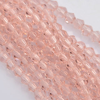 Bicone Glass Beads Strands, Faceted, Pink, 3x3mm, Hole: 1mm; about 75 pcs/strand, 6" Strand.