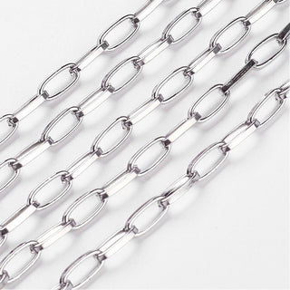 Iron Paperclip Chains, Flat Oval, Drawn Elongated Cable Chains, , Platinum, 10x5x1.5mm, *Sold By the Foot