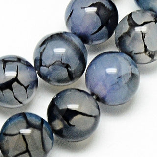 Agate (8 mm Size Rounds) Dragons Vein in Blue (16" strand- Approx 50 Beads)