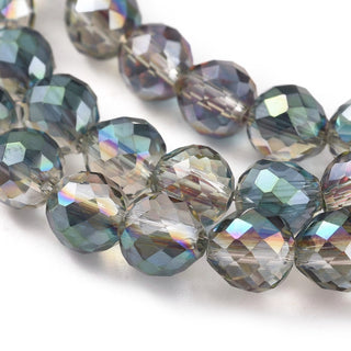 6mm Faceted Round Crystals *Half Plated Turquoise Green  (approx 75 beads per 15" Strand)