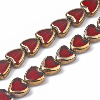 Electroplate Glass Beads Strands, Edge Plated, Heart, Red, *See Drop Down for Size Options