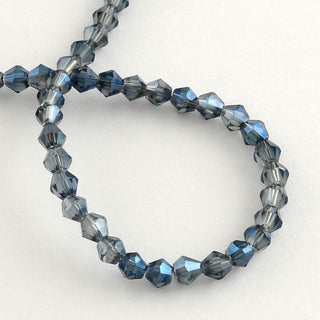 Bicone. AB Plated, Faceted, Beautiful MarineBlue, 3mm x3.5mm, Hole: 1mm; about 150pcs/strand, 18"