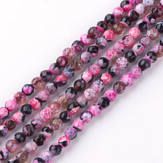 Agate (Faceted Rounds) Fire Agate in Hot Pink/ Black/ White  (16" strand)  See Drop Down for Size Options