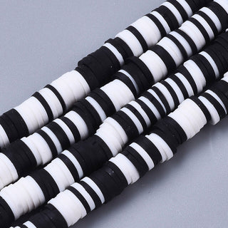 Polymer Clay Disc Beads.  6 x 1mm Size.  Mixed Discs.  "Black & White"   (approx 375 Beads)