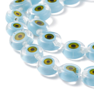 Handmade Evil Eye Lampwork Flat Round Bead Strands, 8x3.2mm, Hole: 1mm,  approx 49 Beads.  *See Drop Down for Color Options
