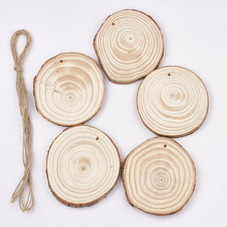 Undyed Wooden Pendants, Wood Slices, Tree Ring,  Approx 90~98x8mm, Hole: 3~4mm, (Packed 5 with Cord)