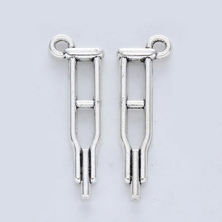 Charm.  Crutch, Antique Silver, 32x10x2.5mm, Hole: 2mm; (Sold Individually or Packed 10)