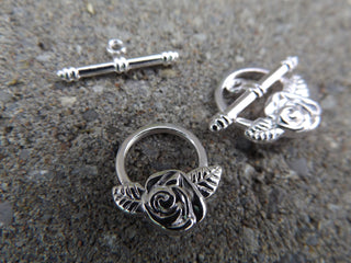 Toggle Clasp  Rose with Leaf Style.  (Packed 2 or Bulk).  19mm Toggle.  Bar 13mm - Mhai O' Mhai Beads
 - 2