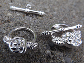 Toggle Clasp  Rose with Leaf Style.  (Packed 2 or Bulk).  19mm Toggle.  Bar 13mm - Mhai O' Mhai Beads
 - 1