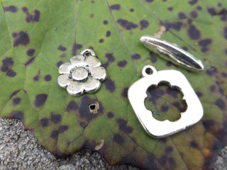Toggle 3 Piece Set.  Flower Charm with Square Flower Cut Out Toggle.  18.5x21mm.  Sold individually. - Mhai O' Mhai Beads
 - 1