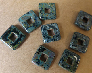Czech Glass Square Links (Blue Travertine).  11x11mm (hole 5mm) *packed 8 - Mhai O' Mhai Beads
 - 1
