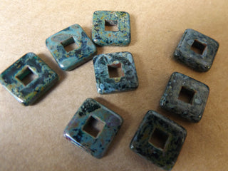 Czech Glass Square Links (Blue Travertine).  11x11mm (hole 5mm) *packed 8 - Mhai O' Mhai Beads
 - 2
