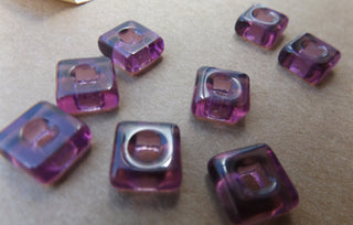 Czech Glass Square Links (Trans Purple)  11x 11mm (hole 5mm)  *Packed 8 or Bulk - Mhai O' Mhai Beads
 - 3