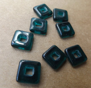Czech Glass Square Links (Deep Teal Green)  11x 11mm (hole 5mm)  *Packed 8 or Bulk - Mhai O' Mhai Beads
 - 2