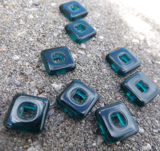 Czech Glass Square Links (Deep Teal Green)  11x 11mm (hole 5mm)  *Packed 8 or Bulk - Mhai O' Mhai Beads
 - 3