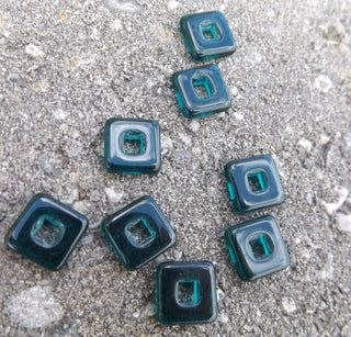 Czech Glass Square Links (Deep Teal Green)  11x 11mm (hole 5mm)  *Packed 8 or Bulk - Mhai O' Mhai Beads
 - 1