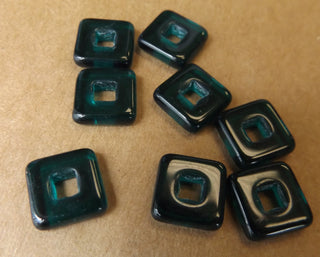 Czech Glass Square Links (Deep Teal Green)  11x 11mm (hole 5mm)  *Packed 8 or Bulk - Mhai O' Mhai Beads
 - 4
