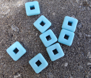 Czech Glass Square Links (Opaque Pale Blue)  11x 11mm (hole 5mm)  *Packed 8 or Bulk - Mhai O' Mhai Beads
 - 2