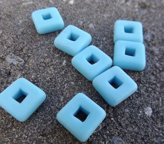 Czech Glass Square Links (Opaque Pale Blue)  11x 11mm (hole 5mm)  *Packed 8 or Bulk - Mhai O' Mhai Beads
 - 3