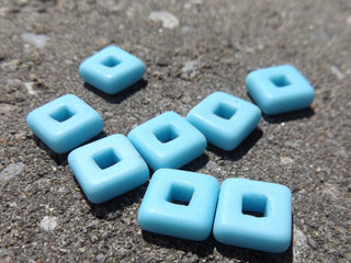 Czech Glass Square Links (Opaque Pale Blue)  11x 11mm (hole 5mm)  *Packed 8 or Bulk - Mhai O' Mhai Beads
 - 1