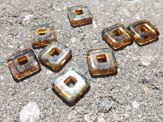 Czech Glass Square Link (Trans Travertine Sand) 11x11mm.  Hole 5mm.  Packed 8 or Bulk - Mhai O' Mhai Beads
 - 2